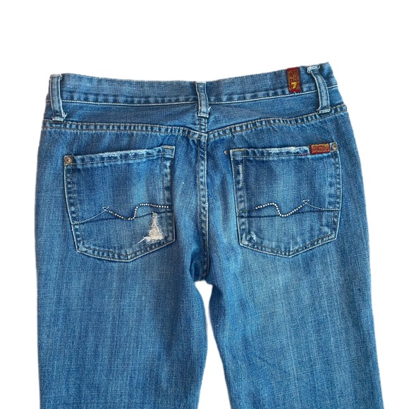 7 FOR ALL MANKIND ~ Medium Wash Blue Distressed Boot Cut Jeans size 8 - Picture 8 of 9